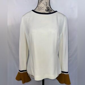 THE FOLD: Elegant Latimer Ivory and Mustard Women's Blouse (v)